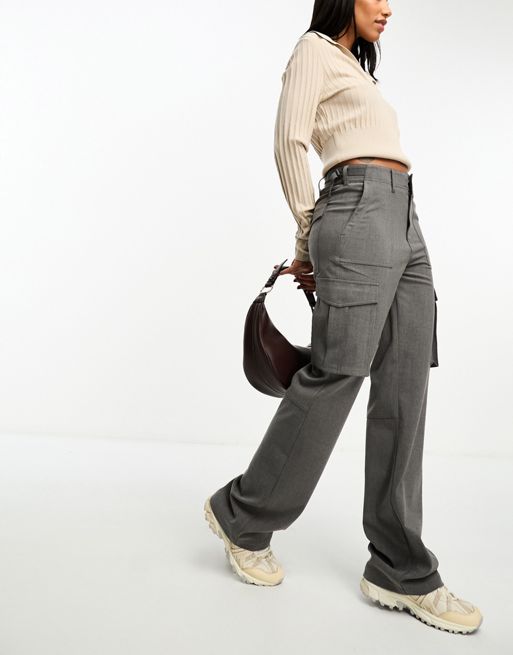 Stradivarius straight leg cargo pants with adjustable waist in