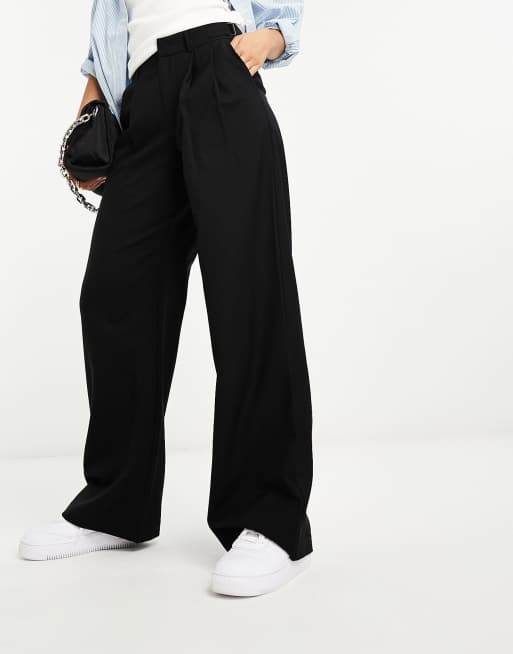 Stradivarius tailored adjustable waist pants in black | ASOS