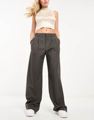 Stradivarius Tailored Adjustable Waist Pants In Gray