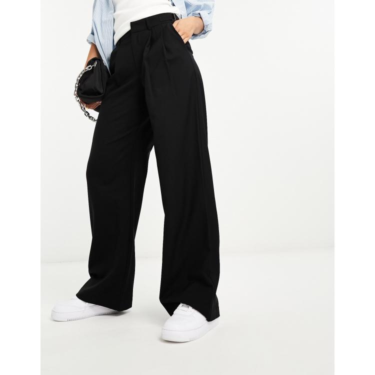 Stradivarius tailored trouser with reverse waistband in black