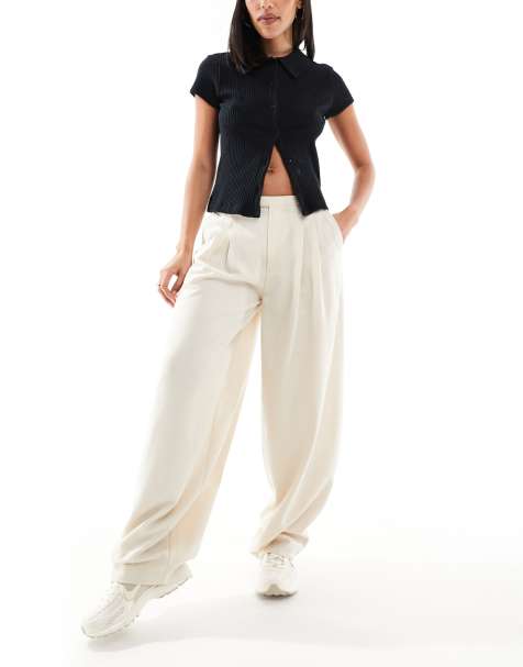 Stradivarius tailored balloon leg trouser in ecru - view 1