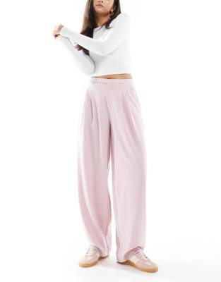 Stradivarius tailored balloon leg trouser in pink - view 1