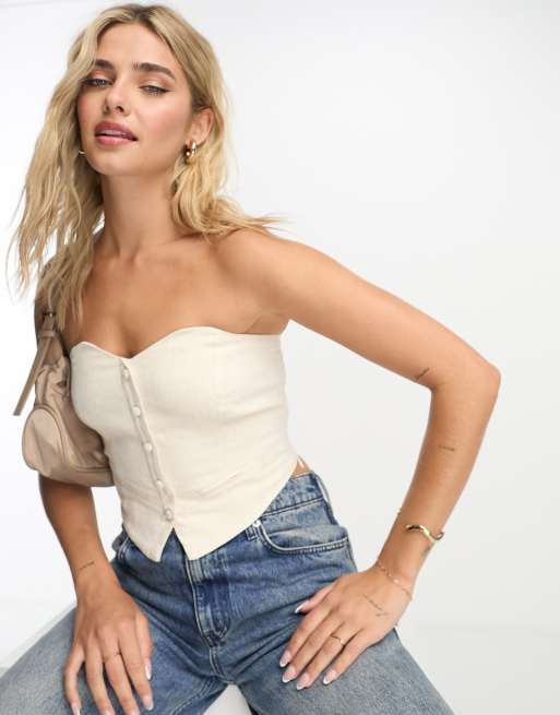 Stradivarius tailored bandeau top in beige 
