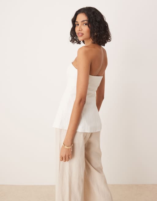 Stradivarius tailored bandeau top in white