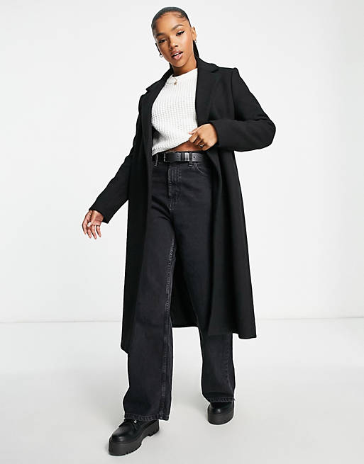 Stradivarius tailored belted coat in black 