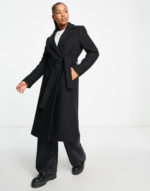 Stradivarius tailored belted coat in black