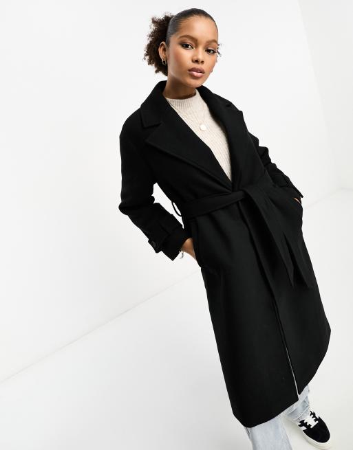 Stradivarius tailored belted coat in black