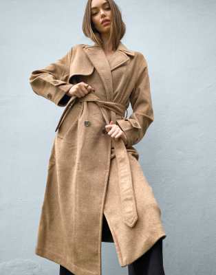 Stradivarius double breasted tailored coat in camel