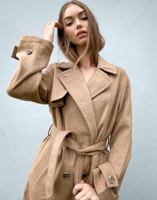 Stradivarius Double Breasted Tailored Coat In Camel-Neutral ل نساء