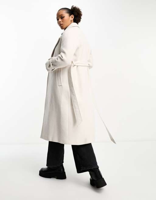 White wool store belted coat