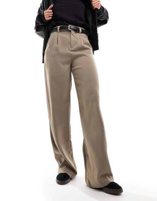 Stradivarius tailored belted pants in dark khaki 