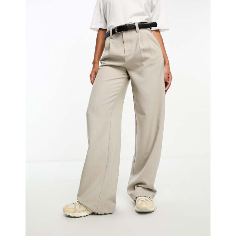 Stradivarius Tailored Belted Pants in White