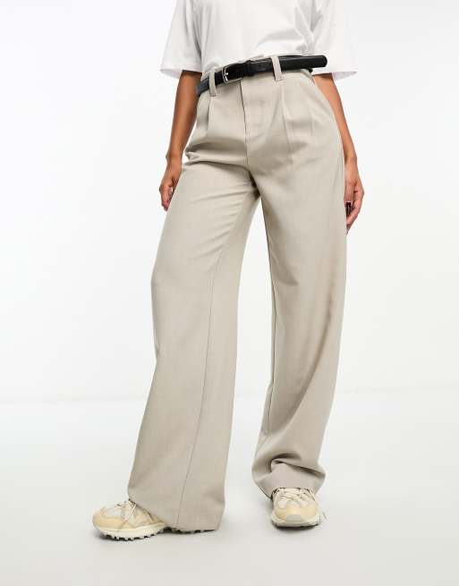 Stradivarius tailored belted pants in gray