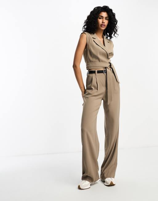 Stradivarius tailored wrap suit vest and pants set in stone | ASOS