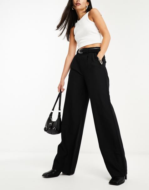 Stradivarius tailored belted trouser in black  - view 1