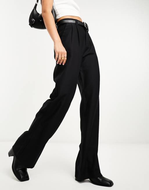 Black Belted Slim Leg Trousers, Womens Trousers