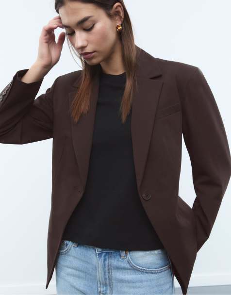 Stradivarius Tailored buttoned blazer in brown