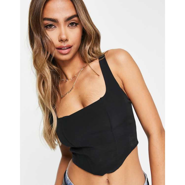 Black Satin Ruched Front Corset Top