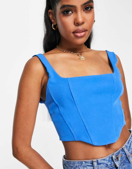 Stradivarius tailored corset top in blue