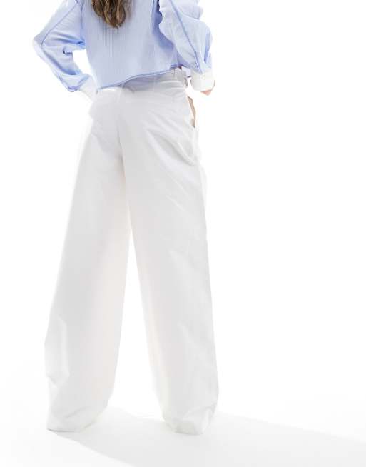 Stradivarius tailored cotton super wide leg trousers in white , 3 of 5