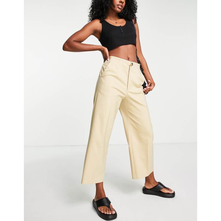 High Waist Jeans Culotte Beige ZARA HIGH WAIST EXPOSED BUTTON