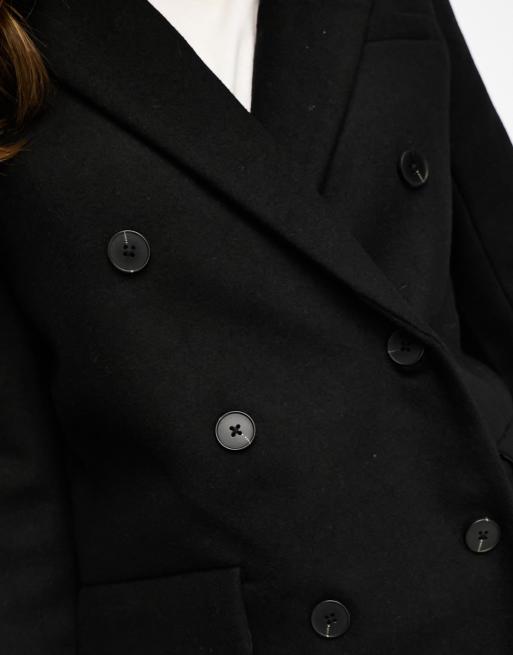 Stradivarius double breasted tailored coat in black