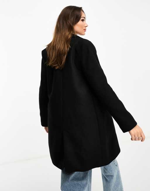 Stradivarius double breasted tailored coat in black