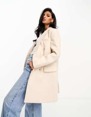 Stradivarius tailored double breasted coat in ecru-White