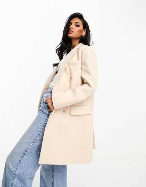 Stradivarius tailored double breasted coat in ecru