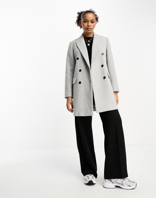 Stradivarius double breasted tailored coat in black - ShopStyle