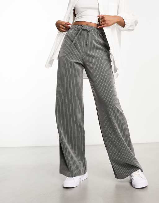 Stradivarius tailored drawstring waist pants in grey pinstripe | ASOS