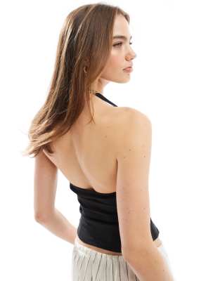 Stradivarius Tailored Halter Top In Black