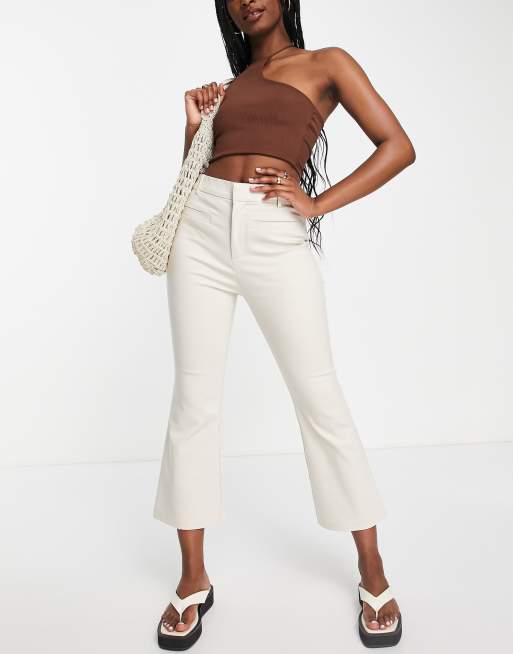 Bershka cropped tailored kick flare pants in white