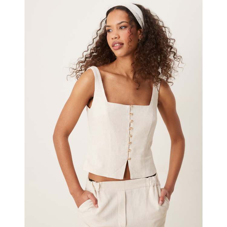 Stradivarius tailored linen look square neck vest top in
