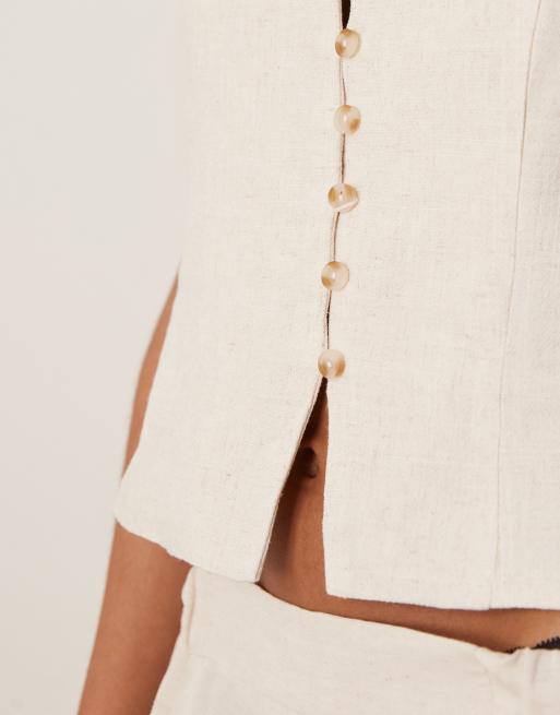 Stradivarius tailored linen look square neck waistcoat top in ecru