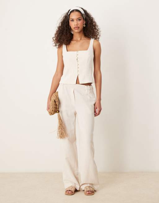 Stradivarius tailored linen look square neck waistcoat top in ecru