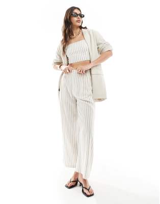 Stradivarius tailored linen look trouser co-ord in rustic stripe  - view 1