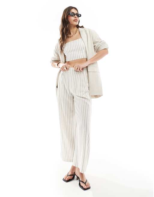 Stradivarius tailored linen look trouser co-ord in rustic stripe 
