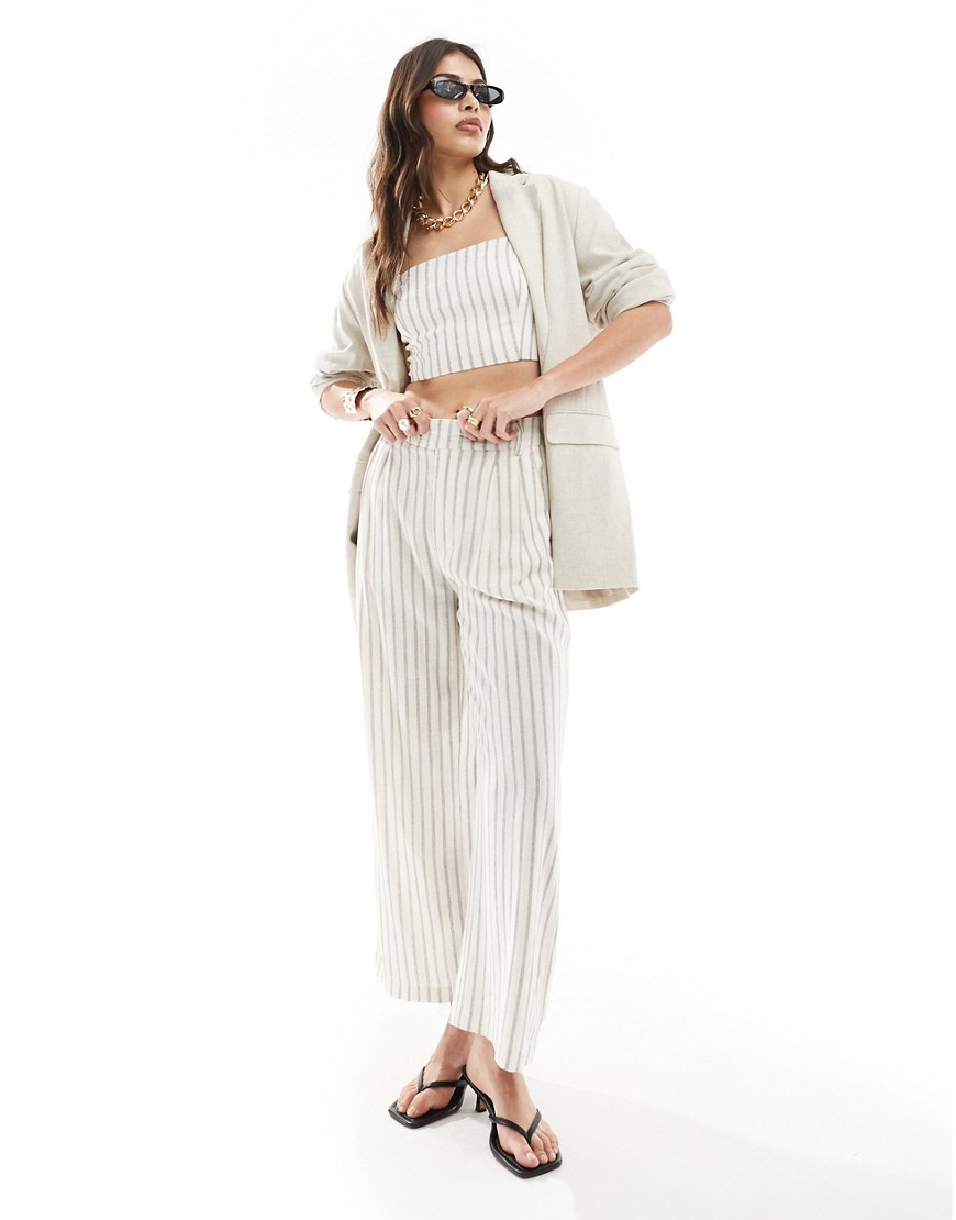 Stradivarius Tailored Linen Mix Pants In Rustic Stripe - Part Of A Set-neutral