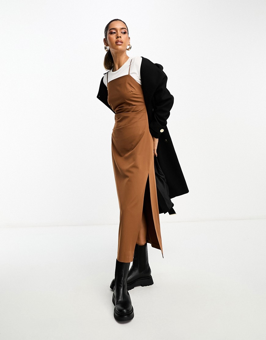 Stradivarius Tailored Maxi Dress In Caramel-brown