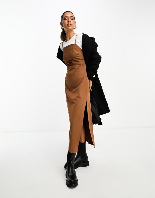 Stradivarius tailored maxi dress in caramel | ASOS