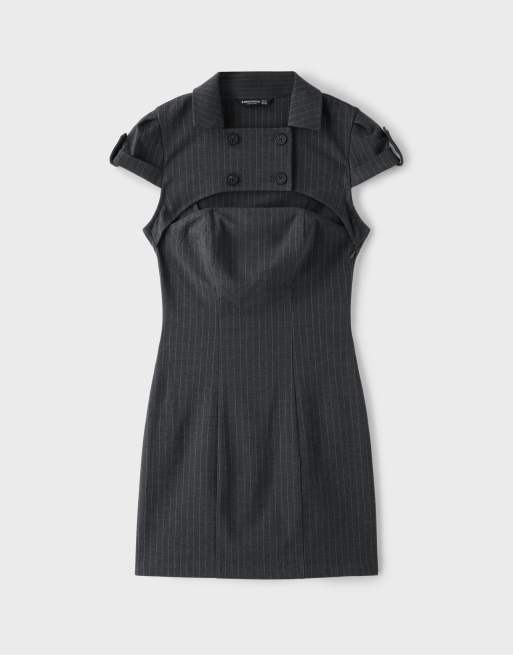 Stradivarius Tailored mini dress with buttons in dark grey, 7 of 7