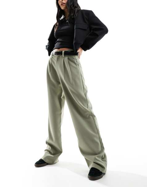 Stradivarius tailored pants with belt in khaki - view 1