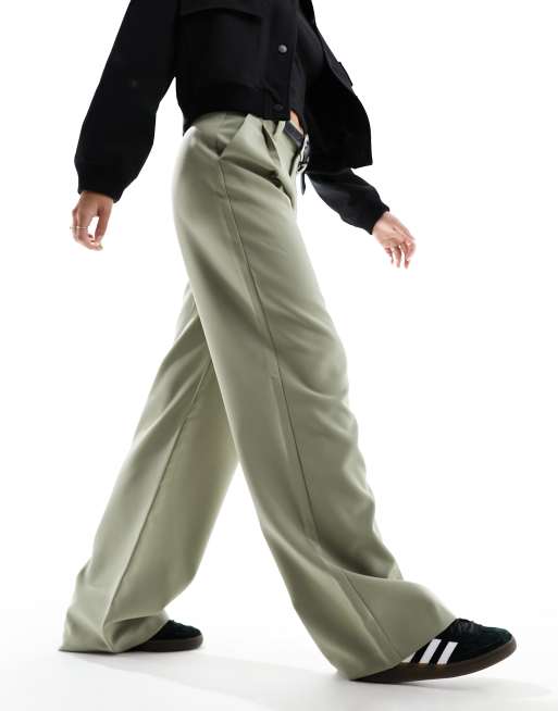 Stradivarius tailored pants with belt in khaki | ASOS