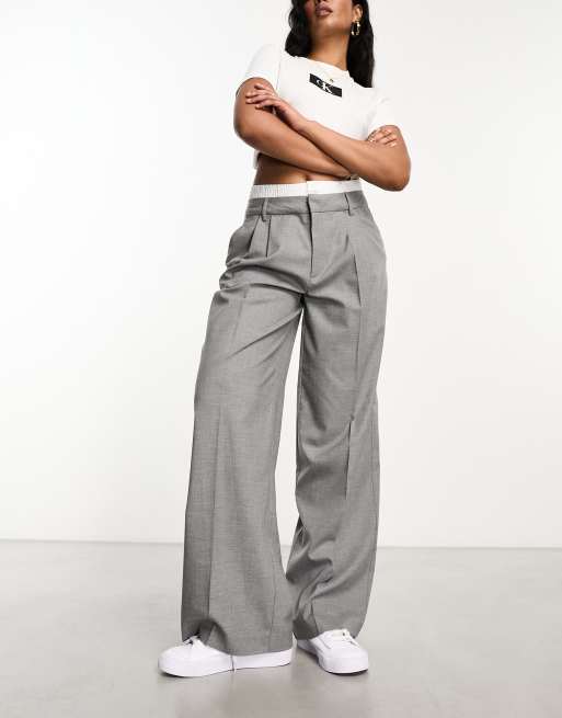 Stradivarius tailored pants with boxer waistband in gray