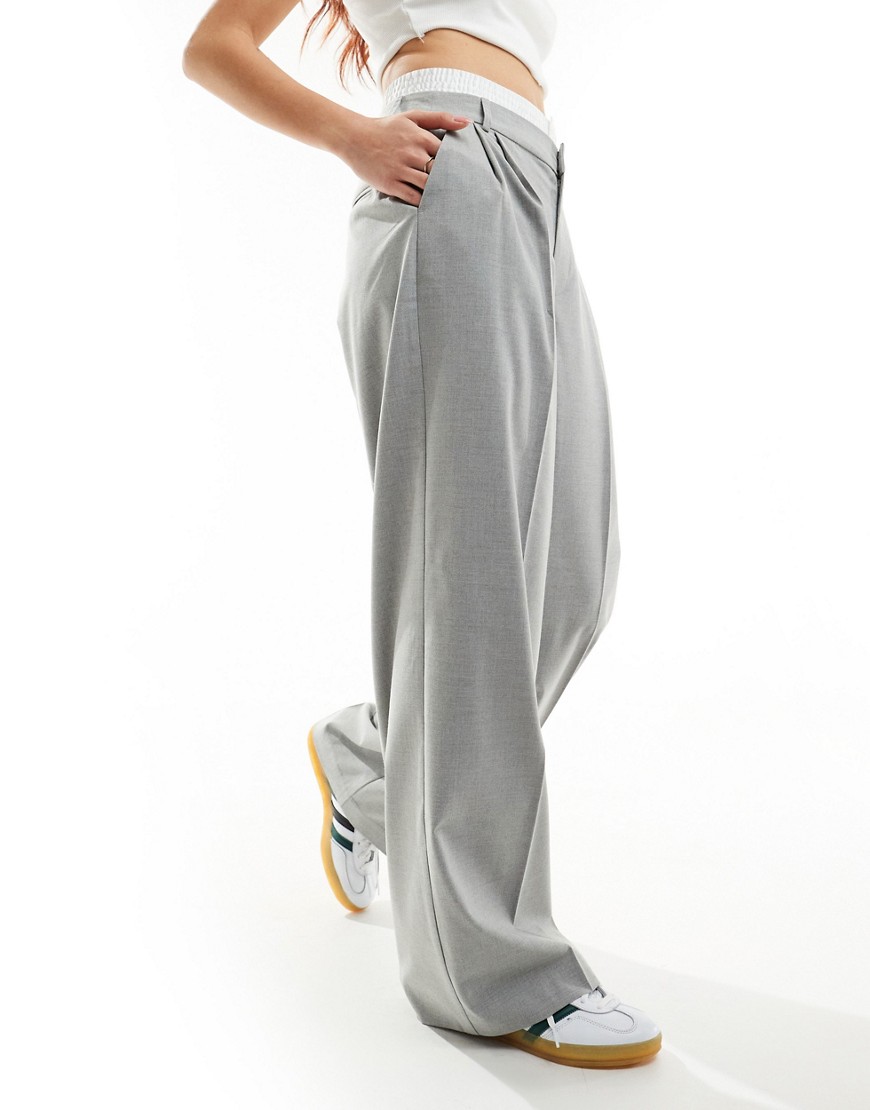 Stradivarius Tailored Pants With Boxer Waistband In Gray