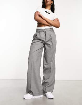 Stradivarius tailored pants with boxer waistband in grey