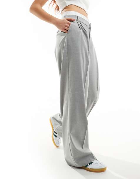 Stradivarius tailored pants with contrast waistband in grey - view 1