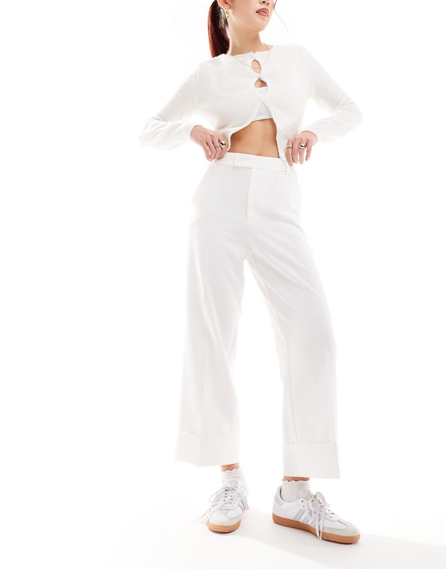 Stradivarius Tailored Pants With Cuffed Hem In Natural-neutral