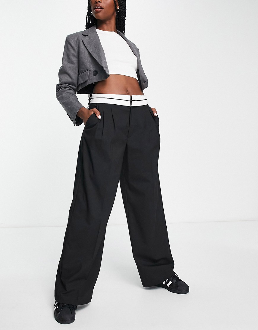 Stradivarius tailored pants with reverse waistband in black